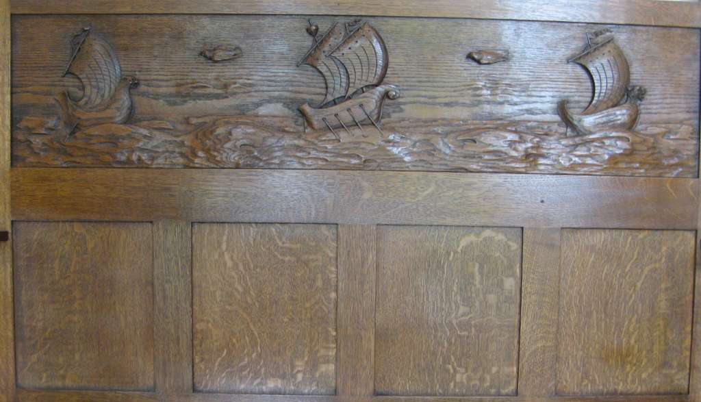 Scottish Arts and Crafts dresser with well carved galleons