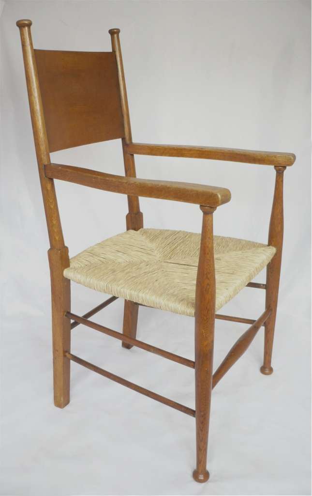Pair of arts and crafts armchairs after W Birch