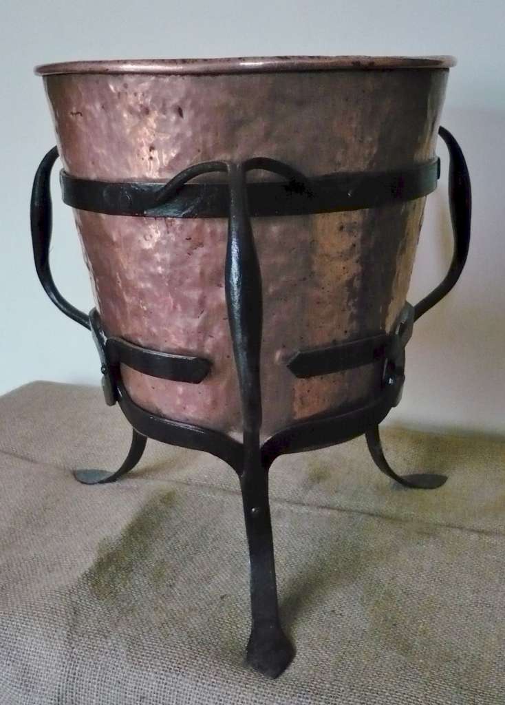 Arts and crafts log / coal bucket in copper