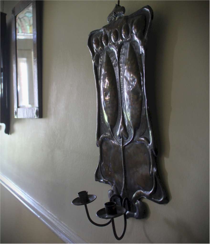 Arts and Crafts copper candle wall sconce