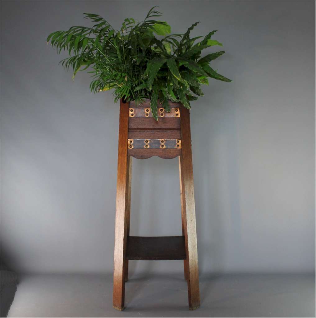 Arts and Crafts oak and copper planter