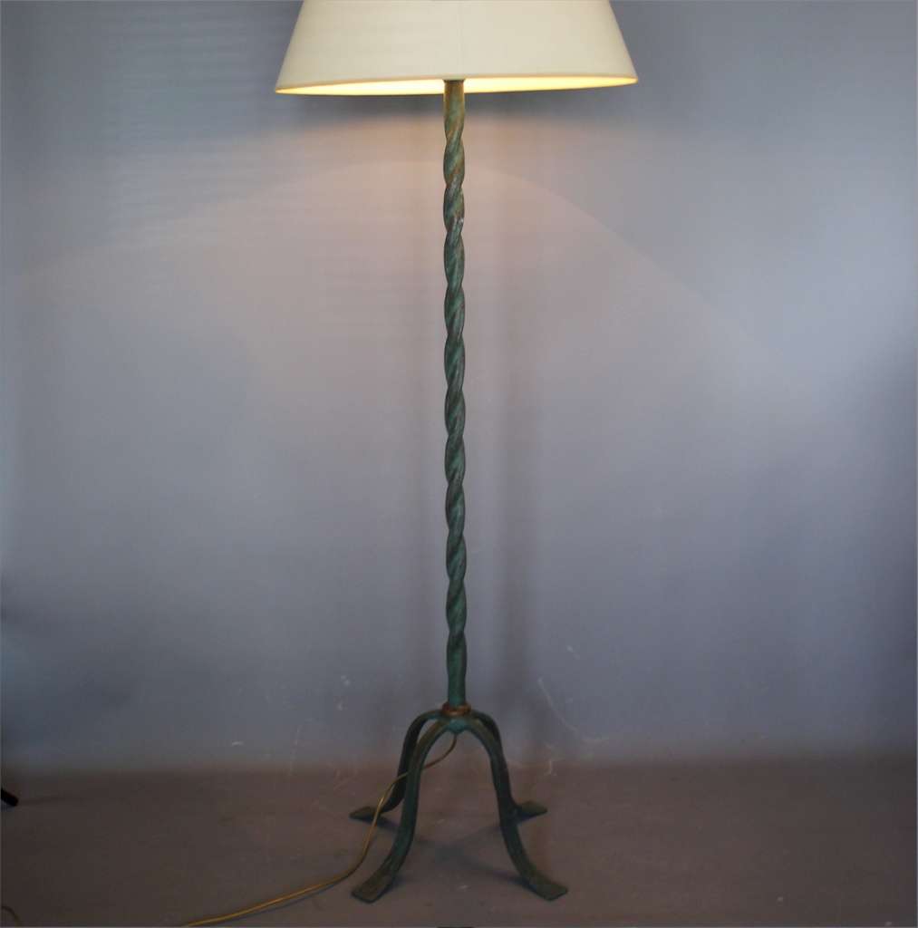 Wonderful French mid century green iron floor lamp.