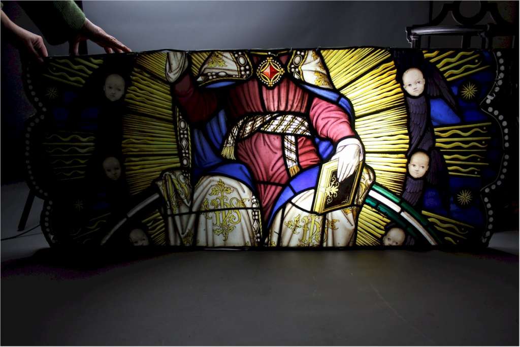 Victorian painted stained glass panels from a church