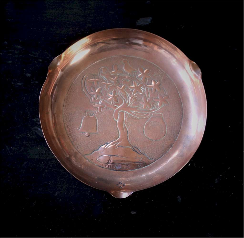 KSIA copper dish with St Kentigern, Glasgow city coat of arms