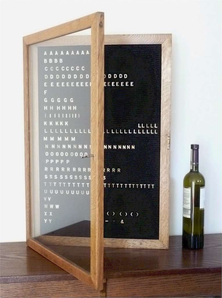 Oak notice board with moveable metal letters