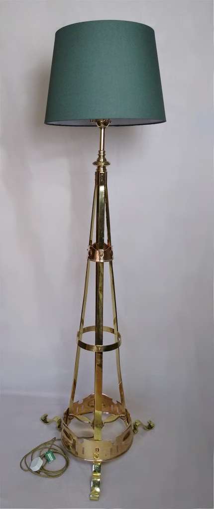 Arts and crafts floor lamp in polished brass