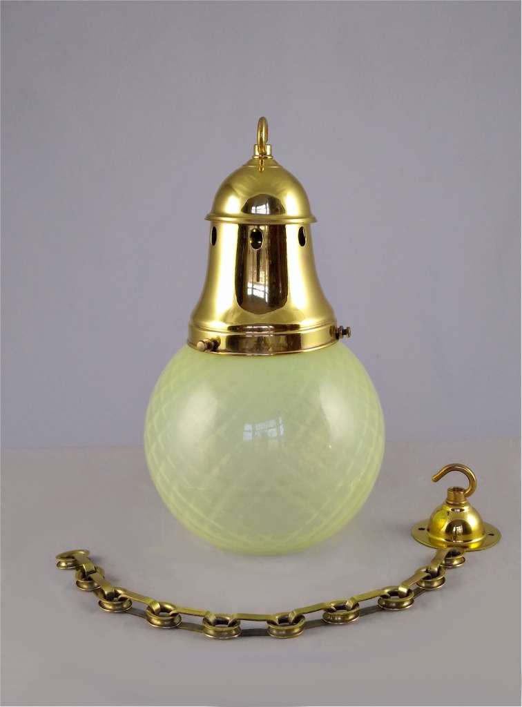Vaseline glass hall light with brass fittings