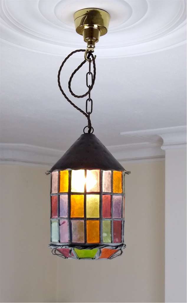  Arts and crafts leaded glass ceiling light