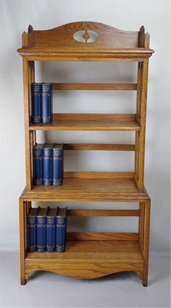 Arts and crafts bookcase golden oak with side arches