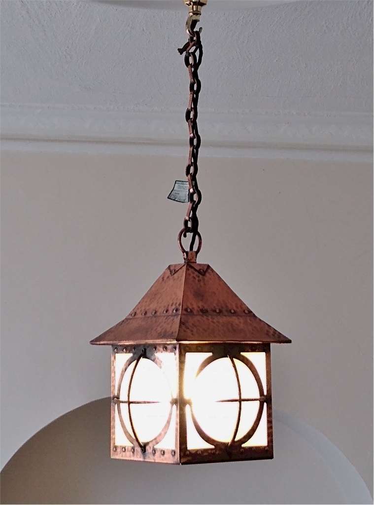arts and crafts ceiling light , copper on brass