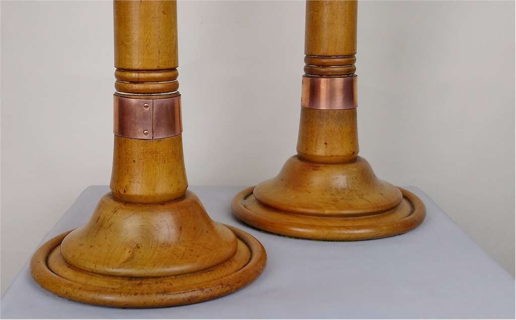 Handsome pair of boxwood arts and crafts candlesticks