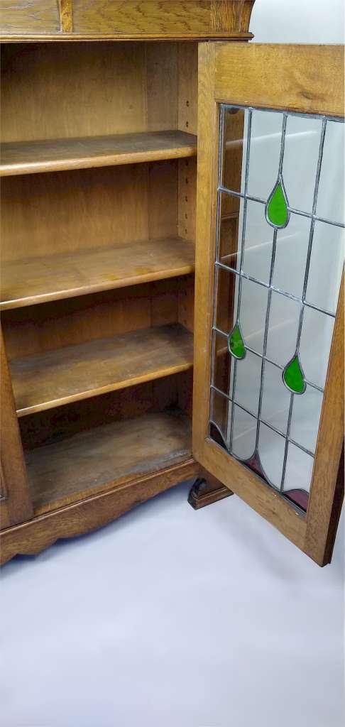 Arts and crafts inlaid bookcase in oak