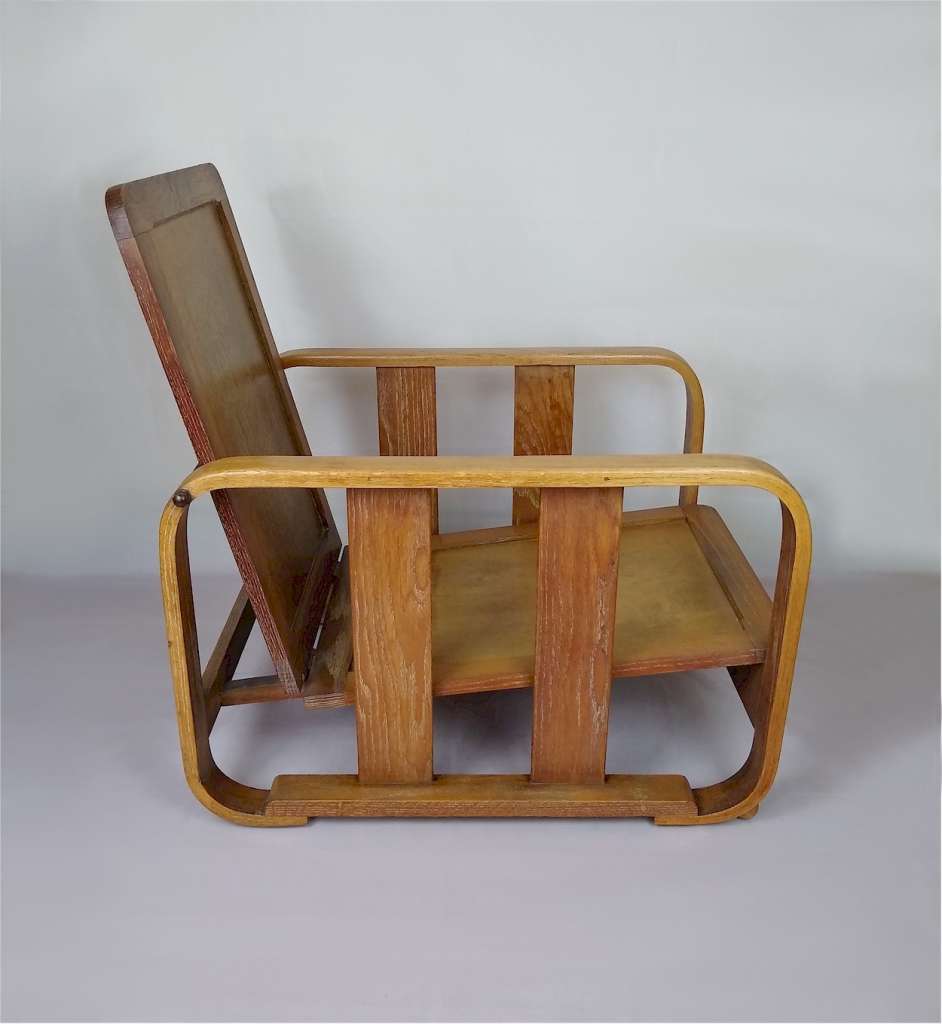 1930's Heals limed oak bentwood lounge chair