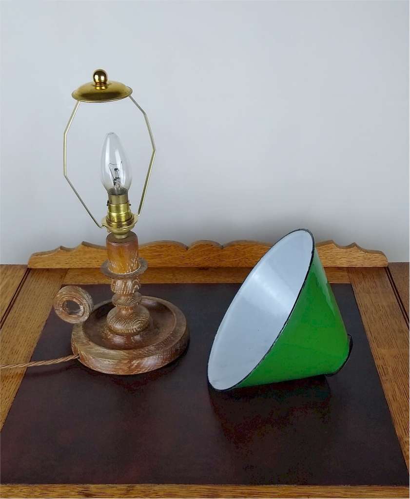  Limed oak candlestick table lamp attd Heals