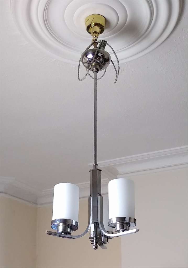 Art Deco modernist ceiling lamp in chrome & glass