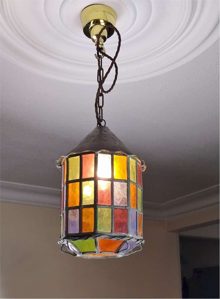  Arts and crafts leaded glass ceiling light