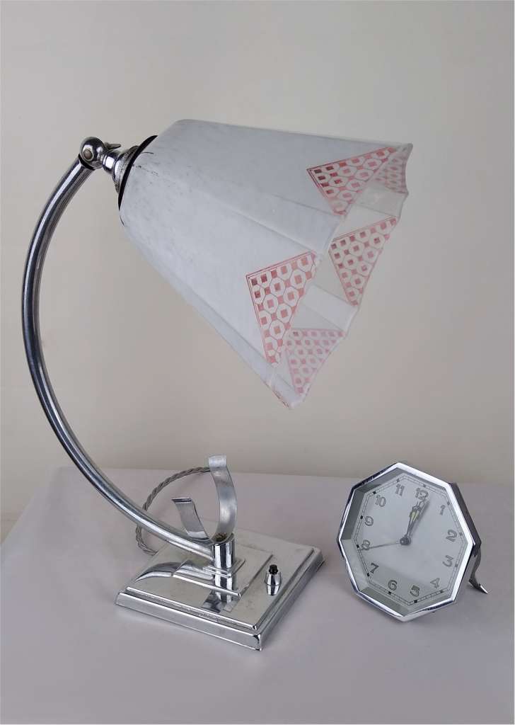 Art Deco bedside lamp with integral alarm clock