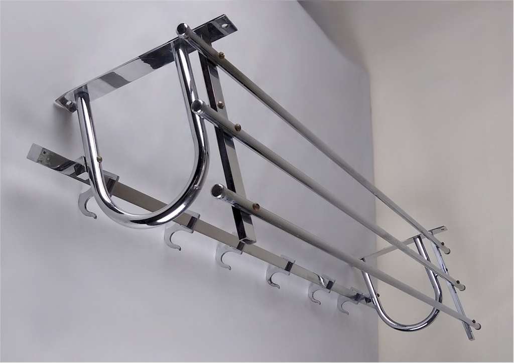  Art Deco Pullman style hat and coat rack in chrome