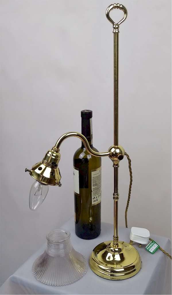 Adjustable library table lamp in brass