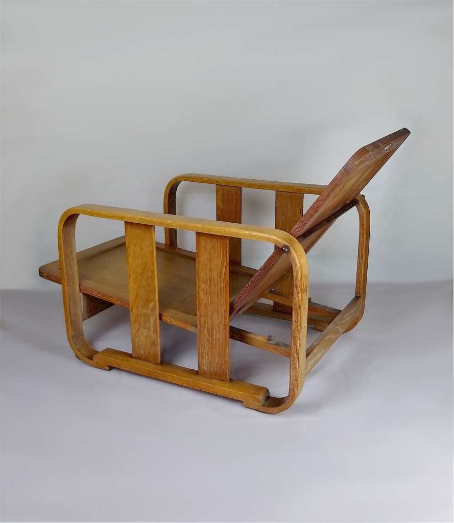  1930's Heals limed oak bentwood lounge chair