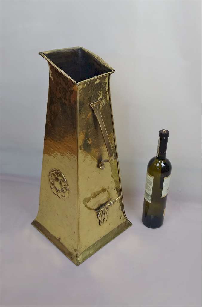 Arts and crafts tapered coal scuttle in brass