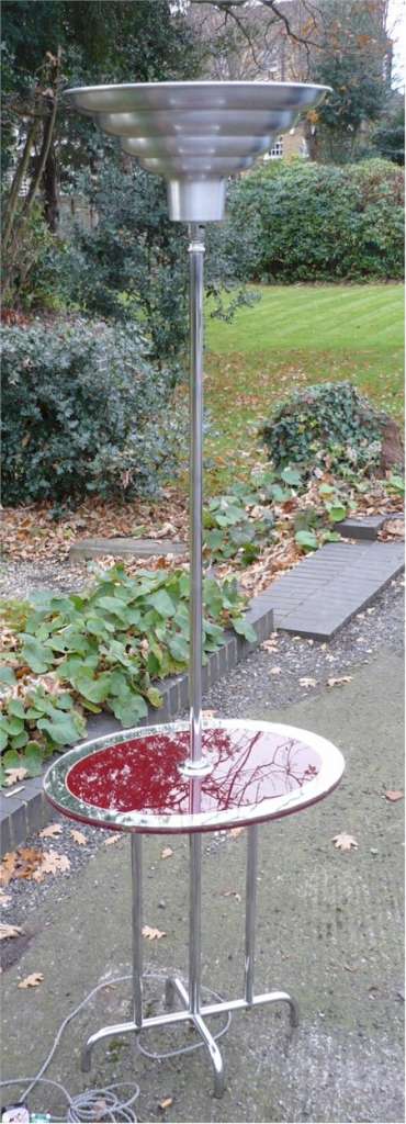 Art Deco uplighter with with maroon glass mirrored table