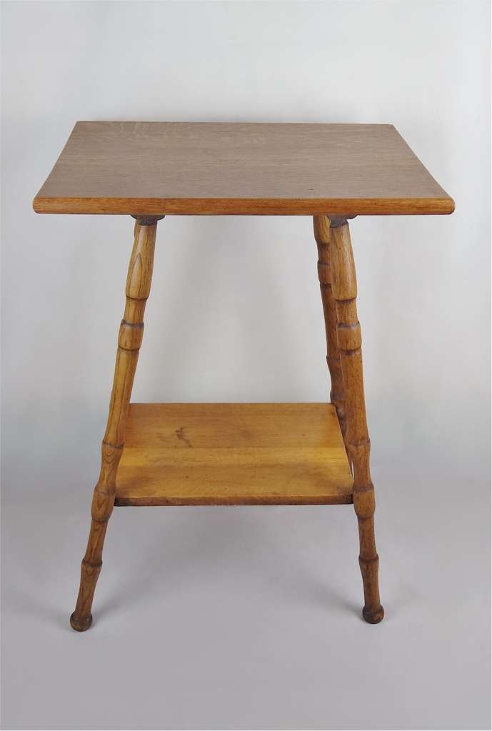 Arts and crafts oak side table with faux bamboo legs