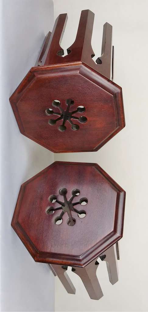 Pr of miniature Moorish tables in mahogany