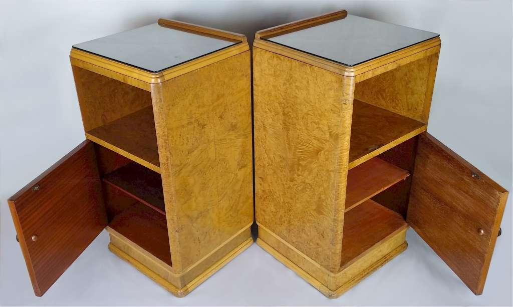 quality pair of blond art deco bedside cabinets