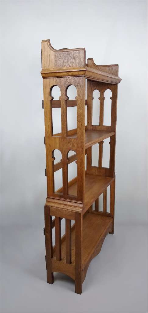 Arts and crafts oak bookcase arch cut outs