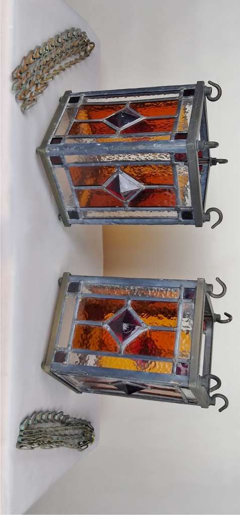 PAIR of leaded glass ceiling lights