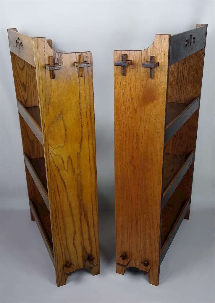 Pair of arts and crafts bookcases pegged