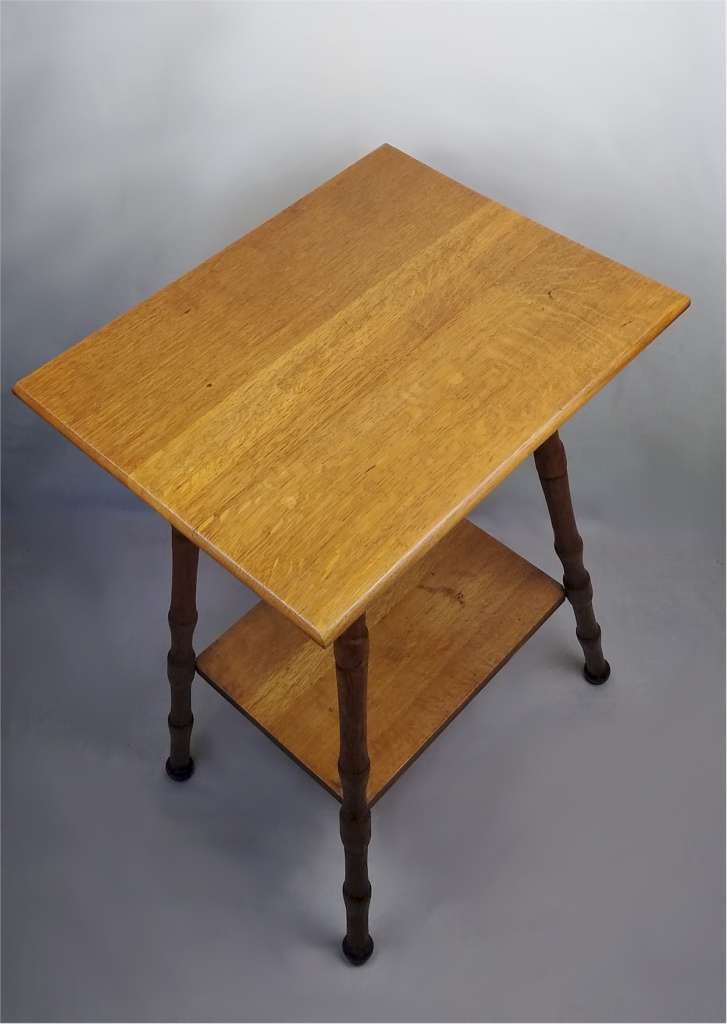 Arts and crafts oak side table with faux bamboo legs