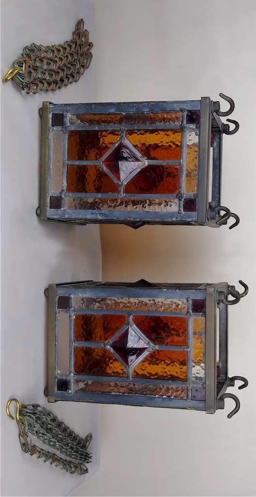 PAIR of leaded glass ceiling lights