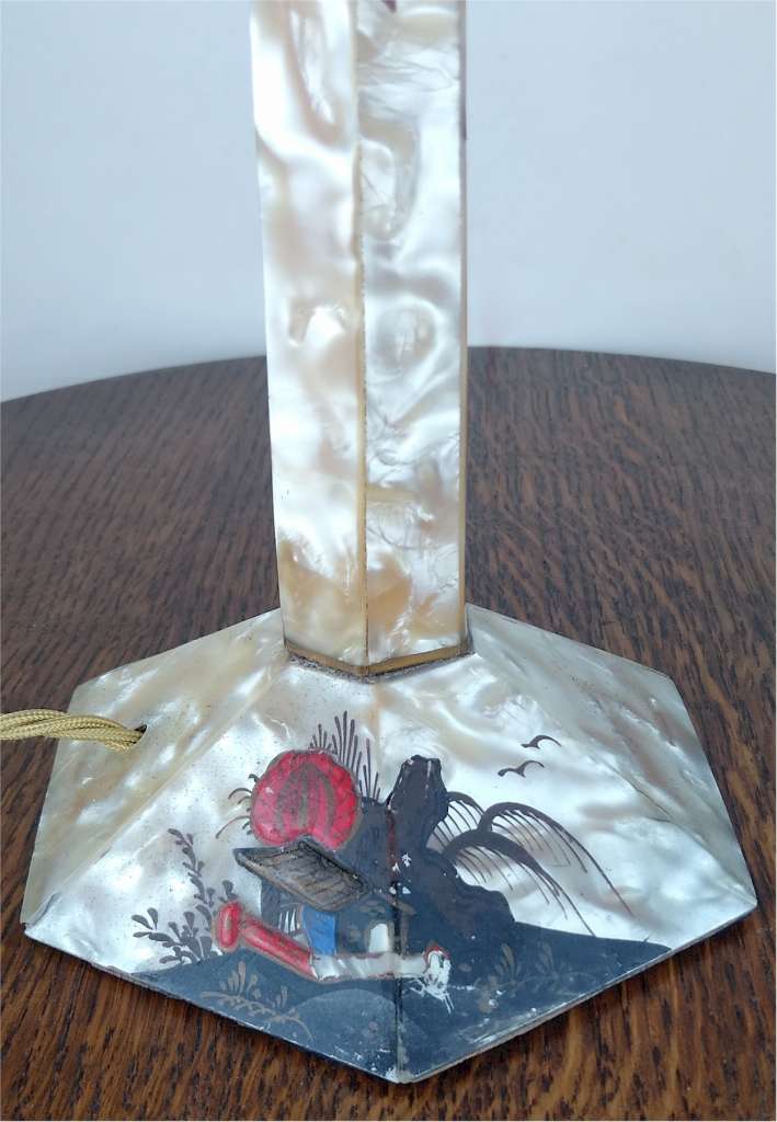 1930's cellulose table lamp with prismatic glass shade