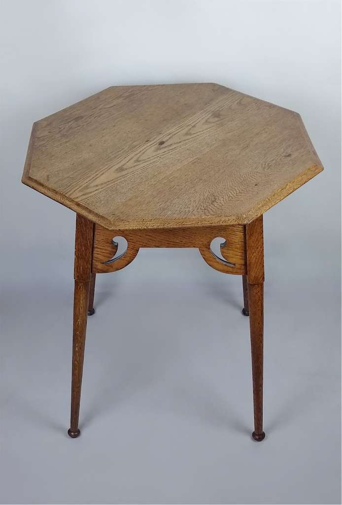 Arts and crafts octagonal top table in oak