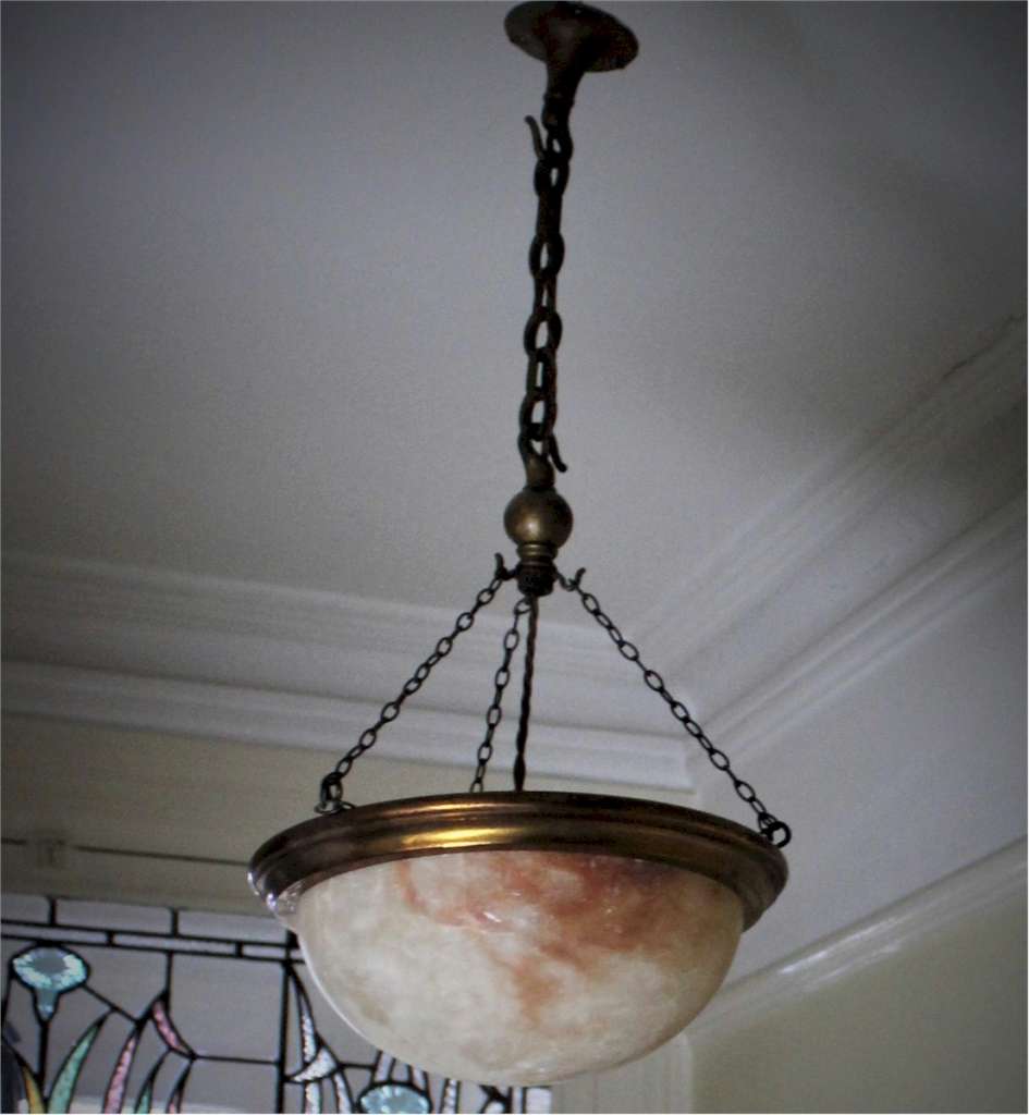Alabaster ceiling shade bowl with coppered rim,