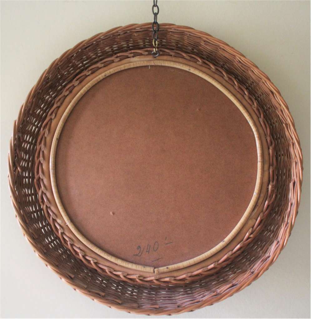 Mid-Century circular wicker mirror in the style of Albini.