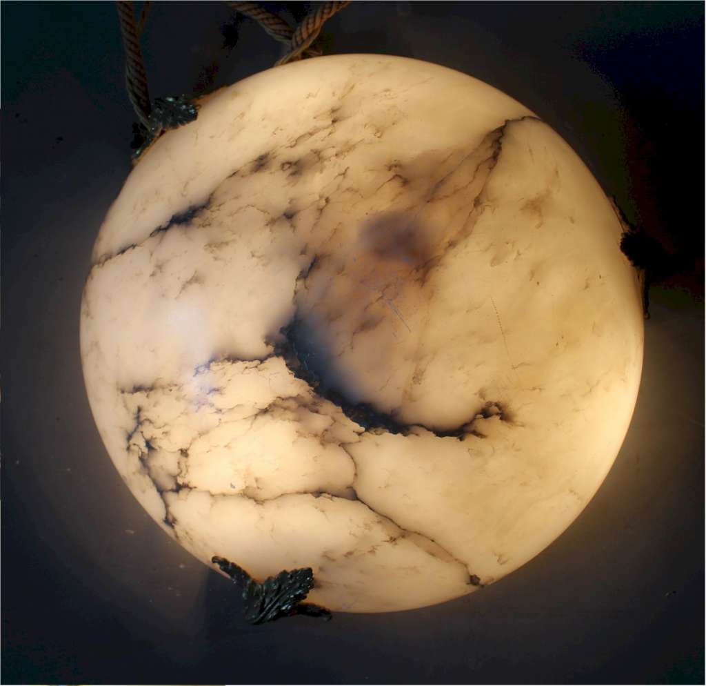 Alabaster pendant shade with rope supports