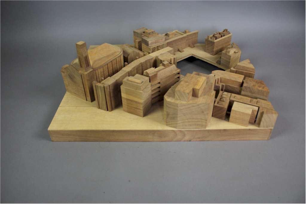 Architects wooden model of various buildings