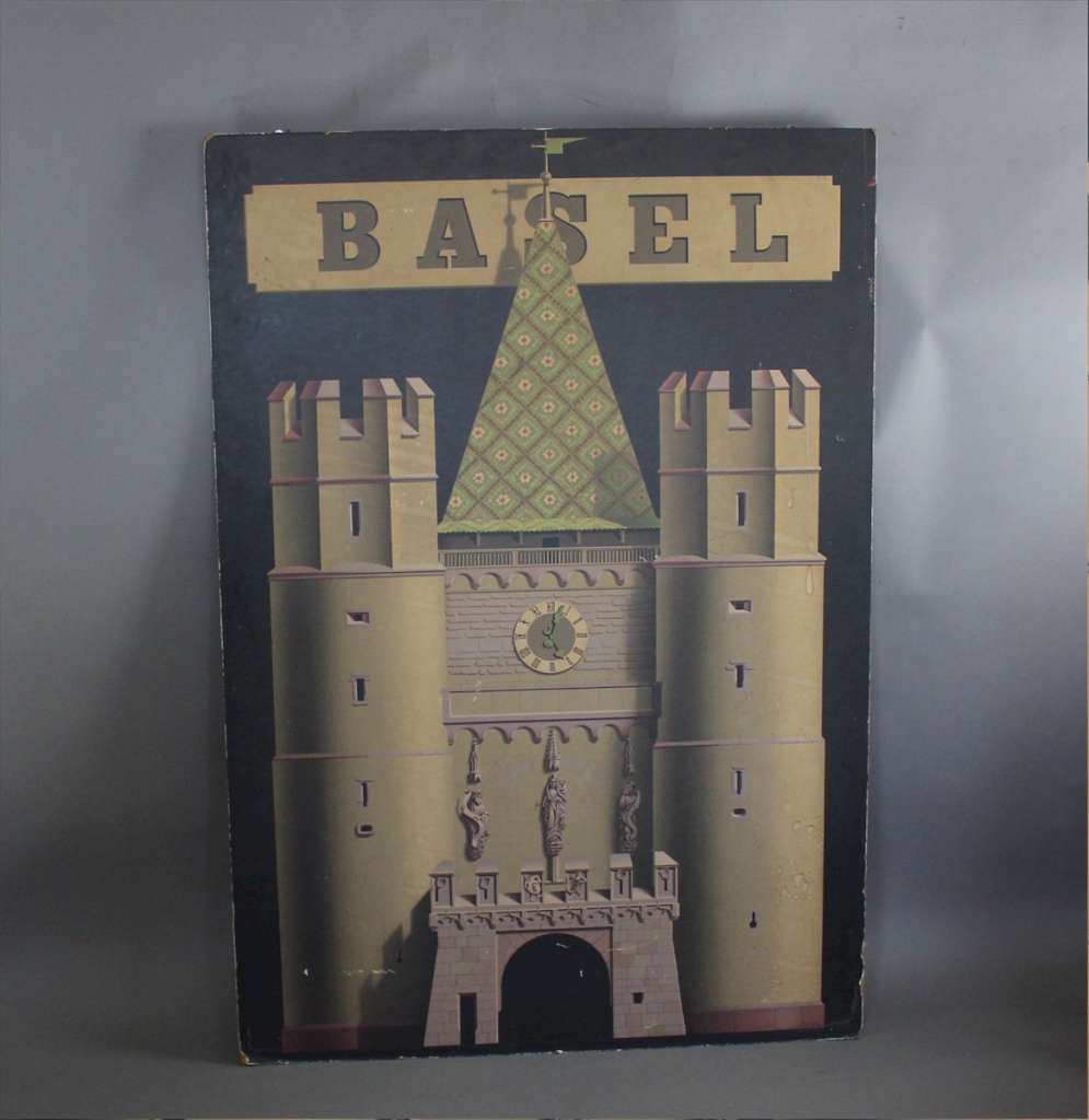 Large travel poster on board for Basel Switzerland