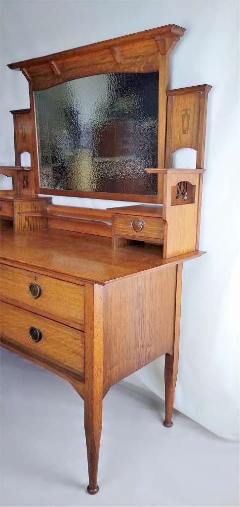 Arts and crafts inlaid dressing table in oak