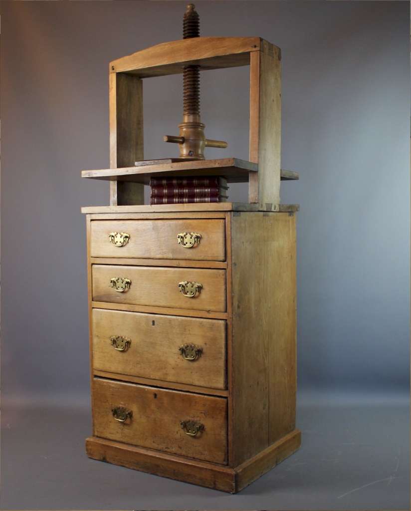 Antique pine book press chest of drawers.