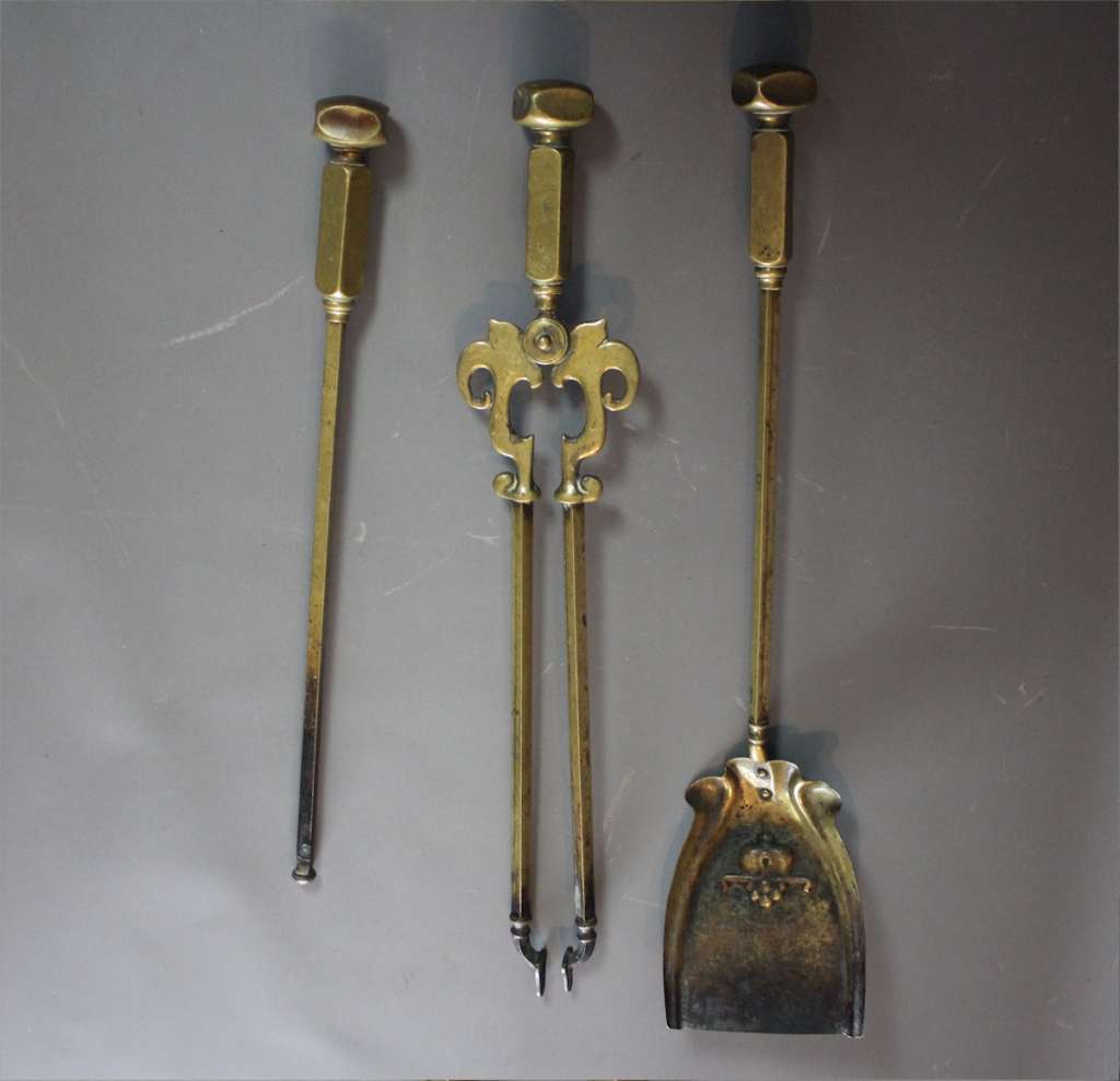 Set of Nouveau brass fire tools