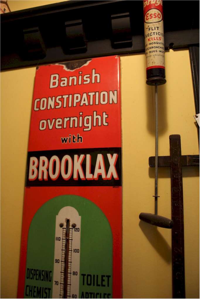 Rare vintage enamel advertising thermometer sign for Brooklax Laxative Chocolate