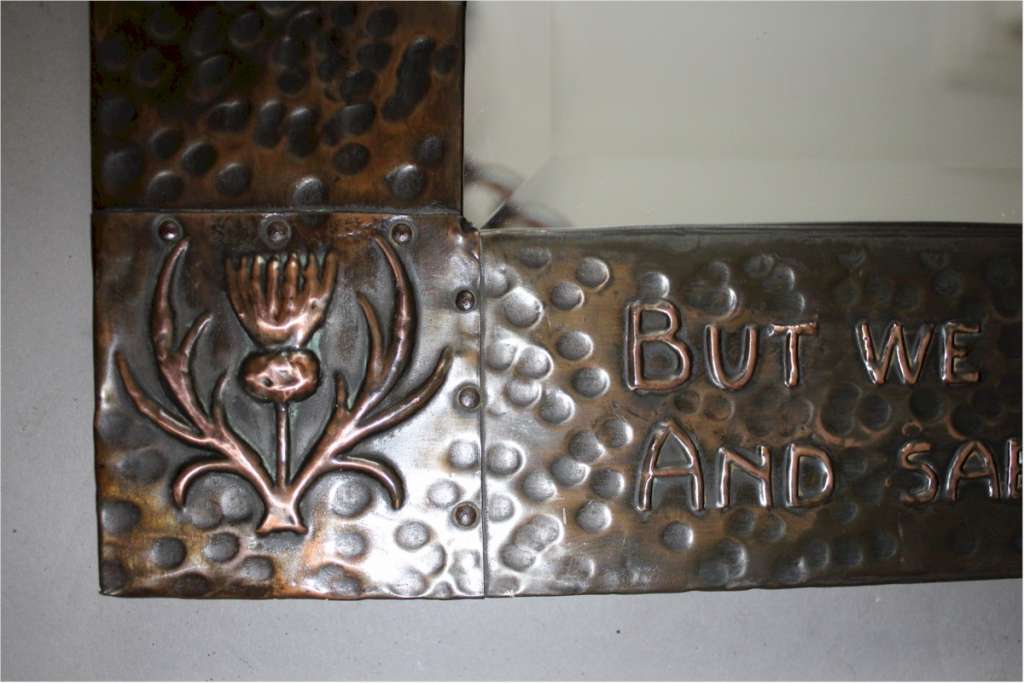 Arts and Crafts copper mirror with Burns motto
