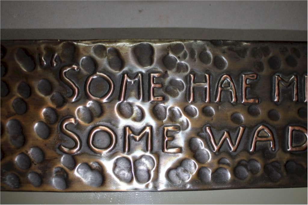 Arts and Crafts copper mirror with Burns motto