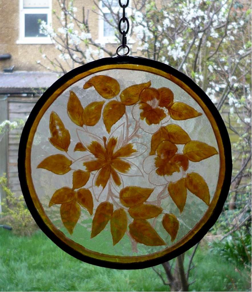 Window hanger , painted glasss Med Flowers