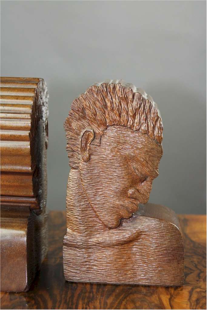 Pair of carved mahogany stylised bookends c1950's