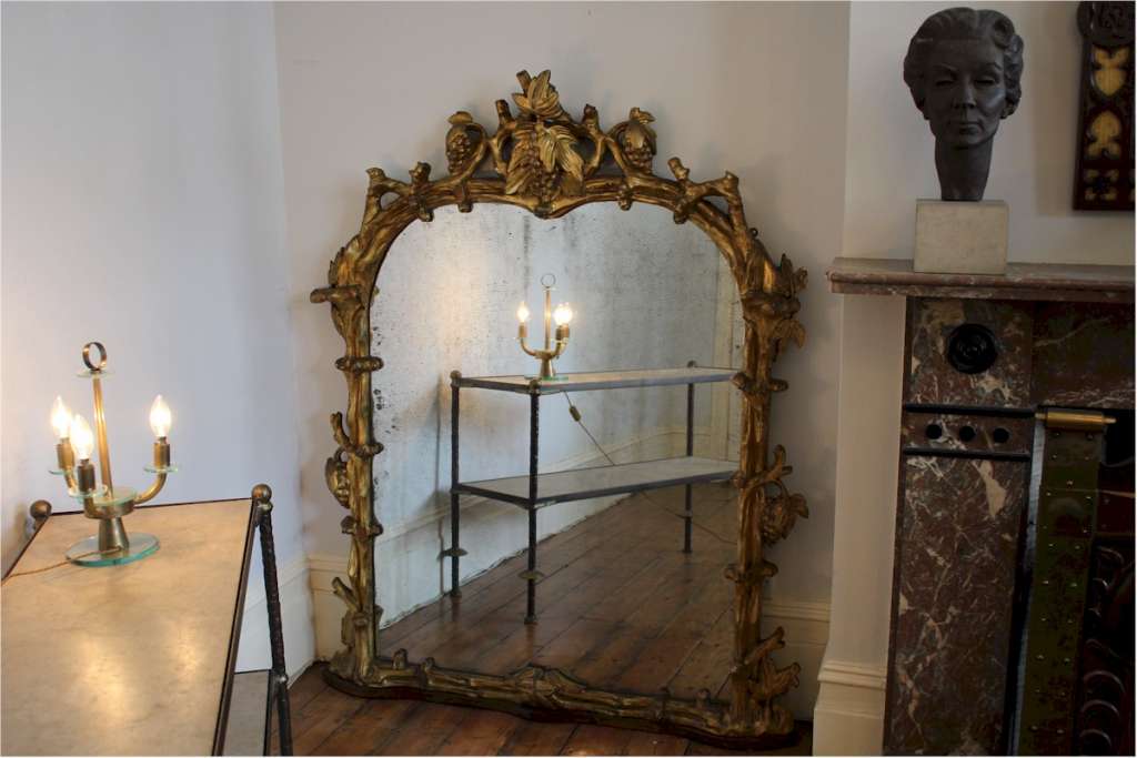 Fabulous English antique carved gilt mirror with vines c1890